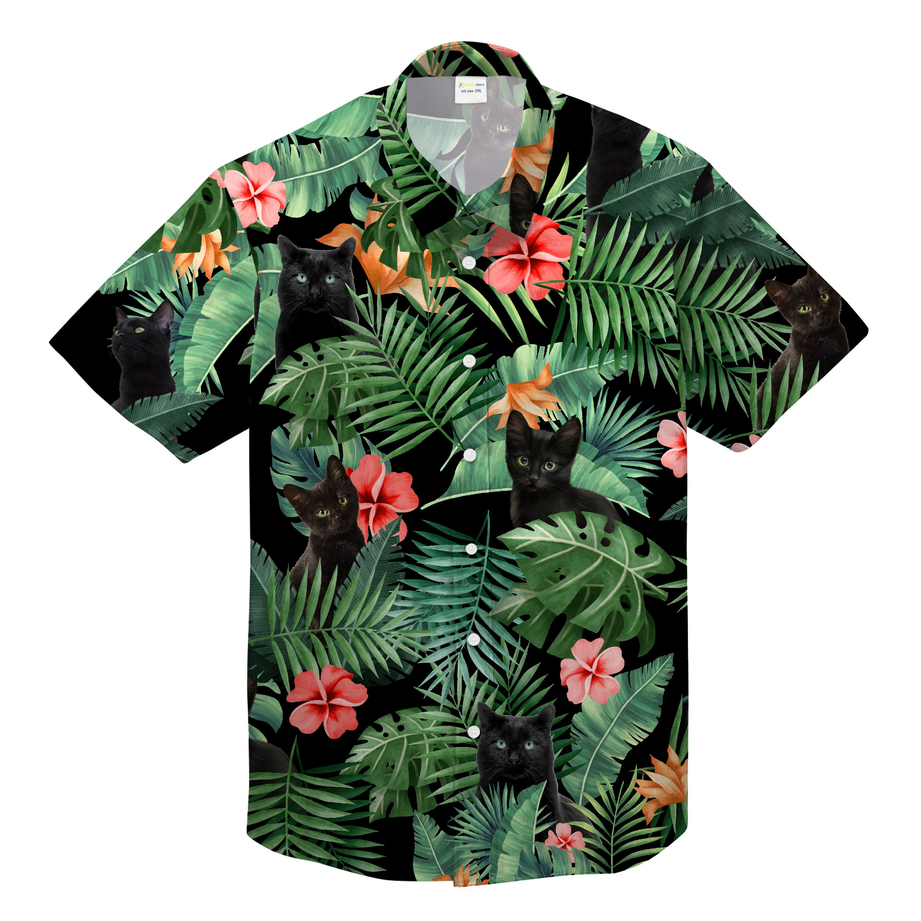 Black Cat Tropical Flower Unisex Hawaii Shirt Chipteeamz Ha28721