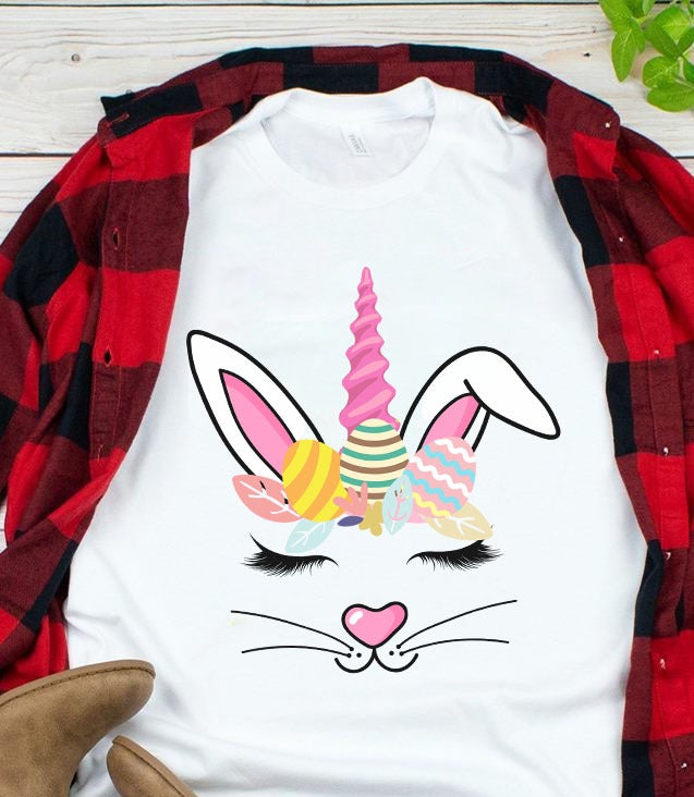 Bunnycorn Easter Bunny Rabbit Face Unicorn  Gift Graphic Unisex T Shirt, Sweatshirt, Hoodie Size S – 5XL