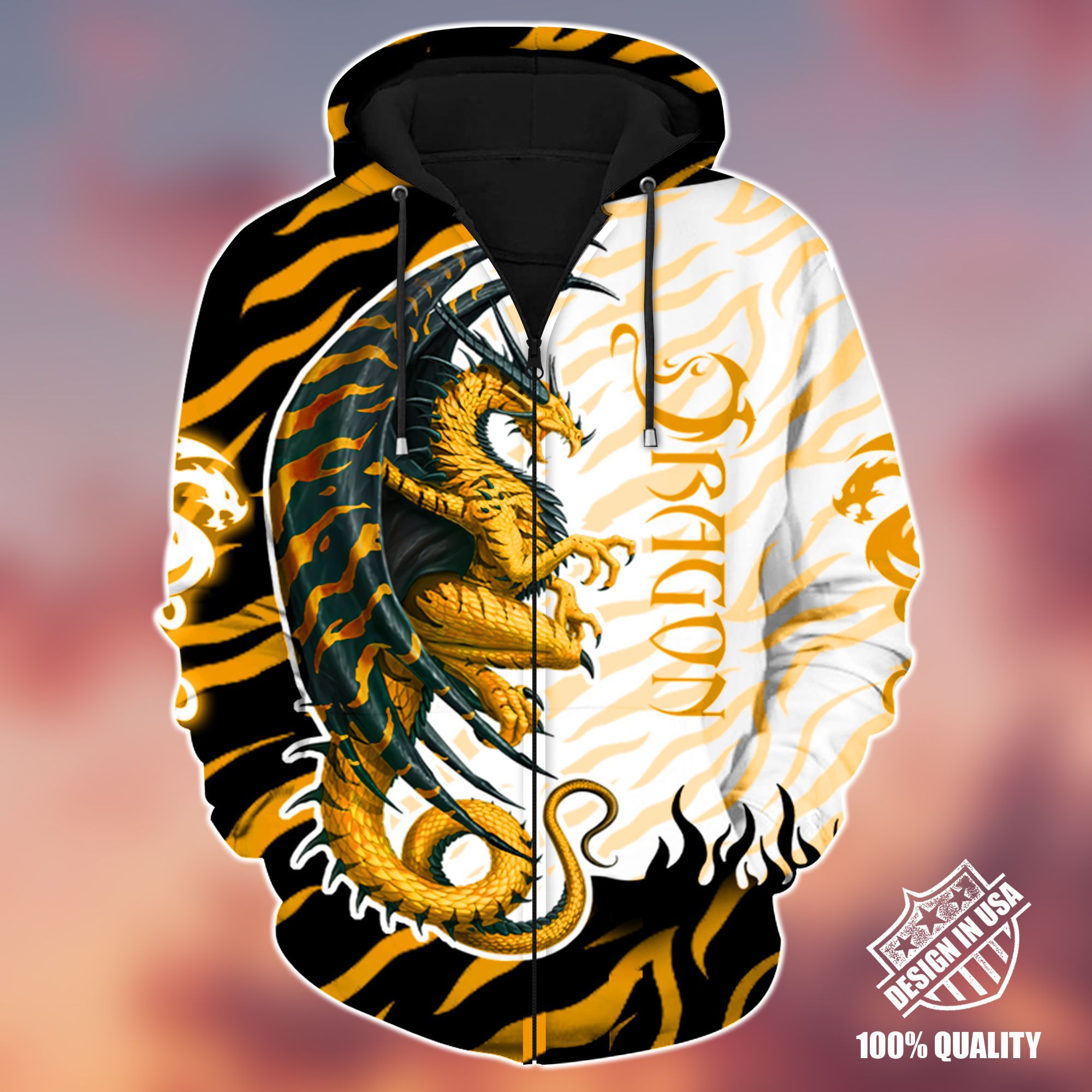 Yellow Dragon Personalized Zip Hoodie Ultra Soft And Warm 3d All Over Printed Unisex Shirts Plus Size S-5xl