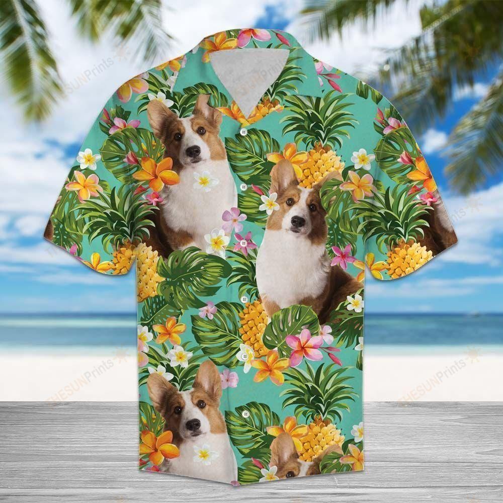 Tropical Pineapple Cardigan Welsh Corgi Aloha Hawaiian Shirt Colorful Short Sleeve Summer Beach Casual Shirt For Men And Women