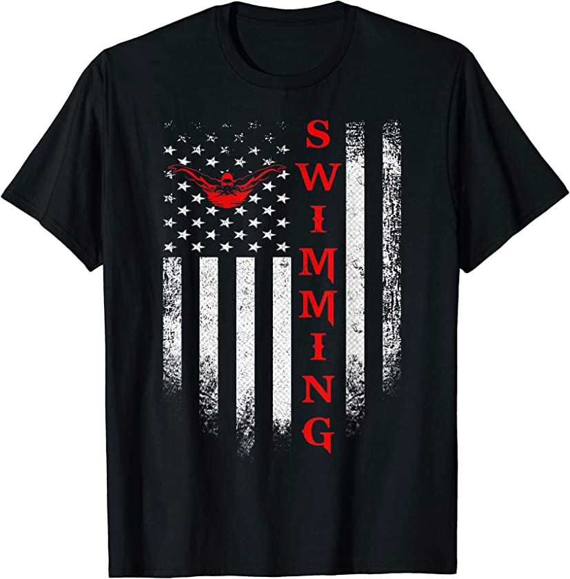 Vintage USA Swimming American Flag Swim Swimmer Funny Gift T-Shirt