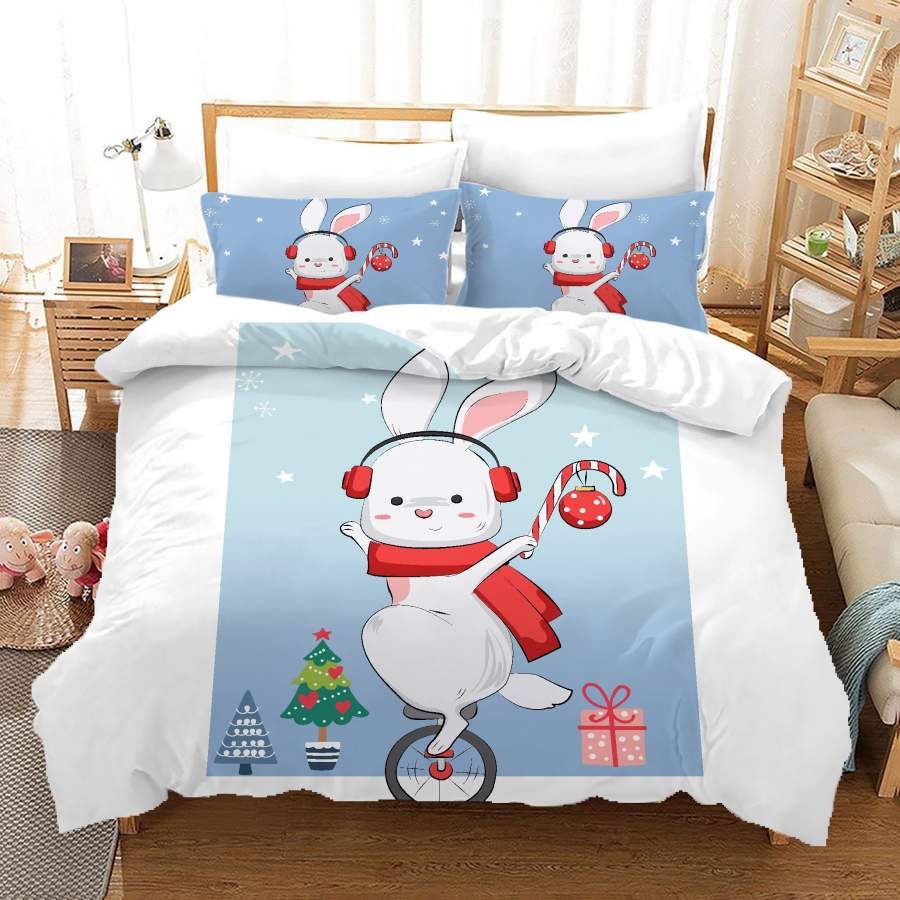 3D Cartoon Rabbit Blue Quilt Cover Set Bedding Set Duvet Cover Pillowcases A644 LQH