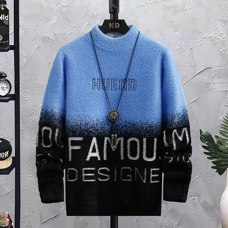 Winter Personalized Letter Cashmere Sweater Men Half Turtleneck Mens Sweaters Top Quality Pull Homme Thick Warm Pullovers Male alx