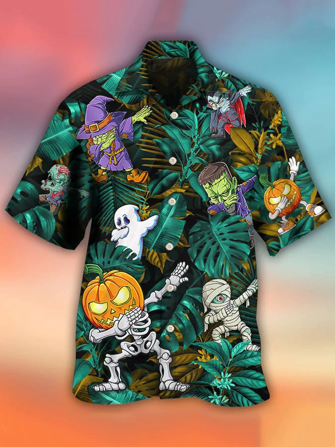 Halloween Dabbing Skeleton Zombie Style Print Hawaii Shirt Ha8371