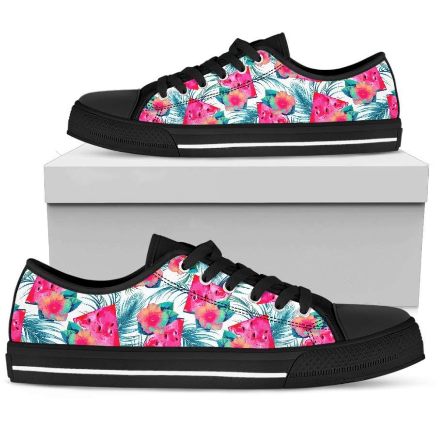 Watermelon Teal Hawaiian Pattern Print Men’s Low Top Shoes