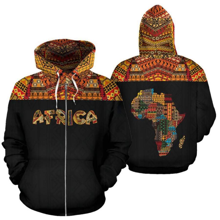 Africa Zip Hoodie – African Pattern Horizontal Style