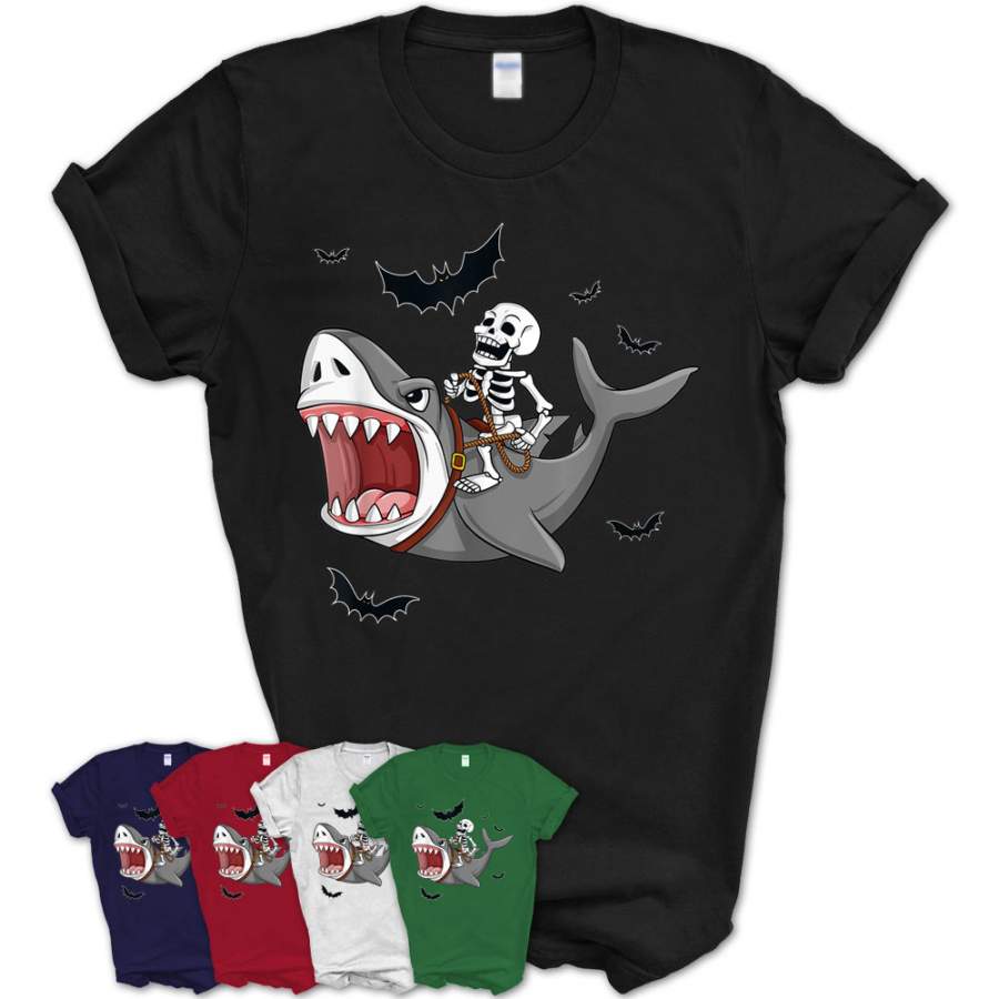 Skeleton Riding Shark Funny Halloween Boys Girls Kids T-Shirt – Teezou Store