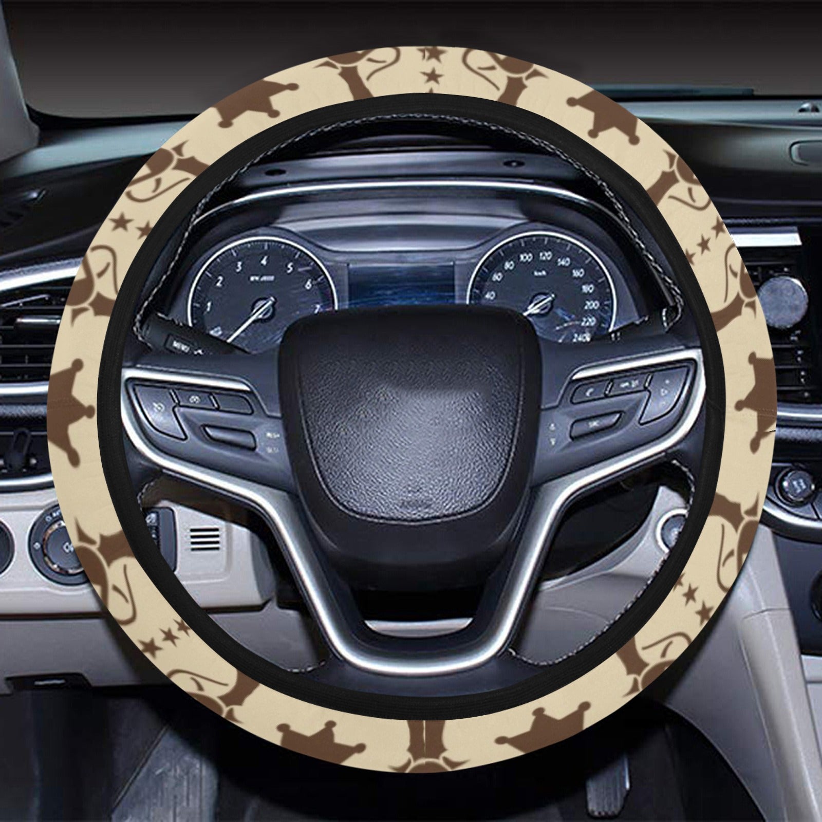 Western Cowboy Print Design Lks302 Steering Wheel Cover With Elastic Edge