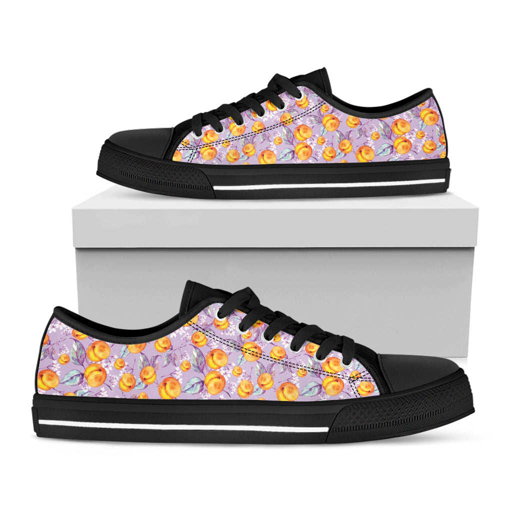 Watercolor Apricot Fruit Pattern Print Black Low Top Shoes