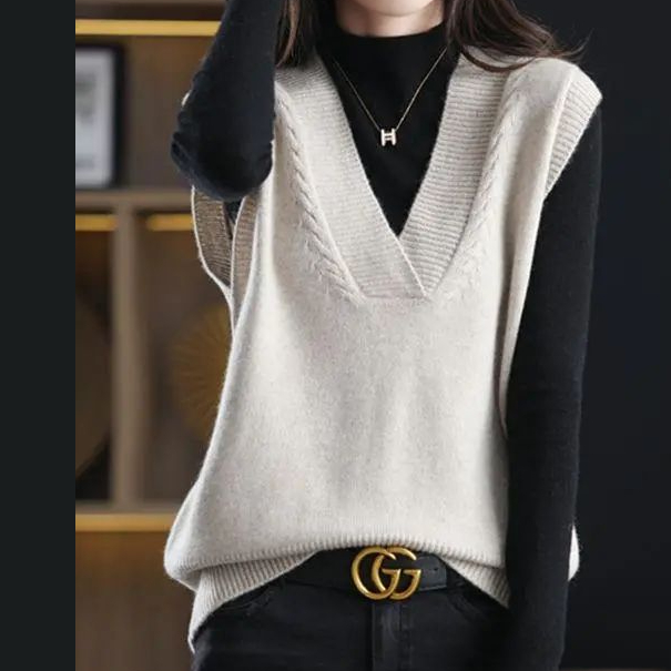 V-neck Solid Sweater Vests Women Fashion Casual Simple Females Spring Streetwear Newest All-match Retro Korean Style Chic Loose alx