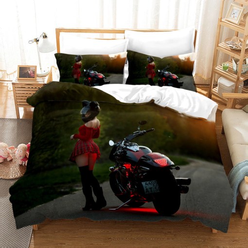 The Motorcycle Girl 20 Duvet Cover Pillowcase Home Decor 3D Bedding Set