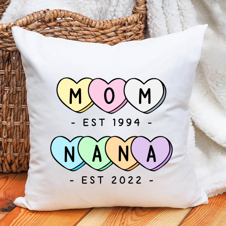 Mom Est Grandma Est Hearts Indoor Pillow