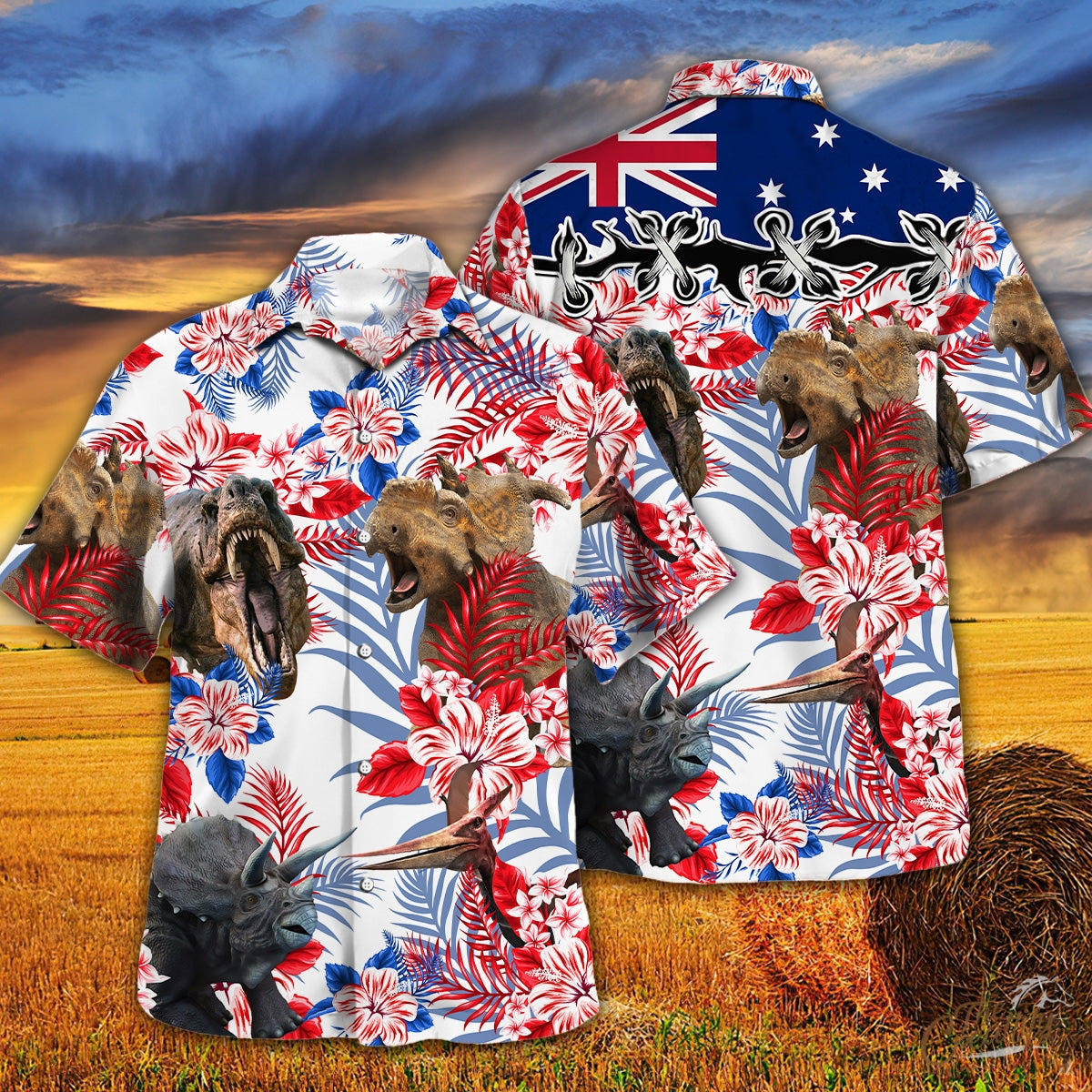 Dinosaur Australia Flag Hawaiian Shirt