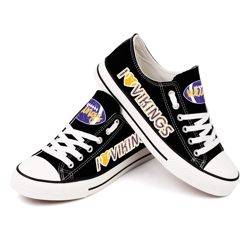 Minnesota Vikings Canvas Shoes Black Sneakers Style “I  Vikings”