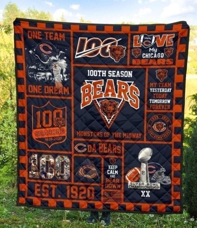 100 Years Of Chicago Bears Anniversary Quilt Blanket Fan Gift