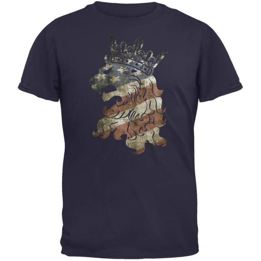 4th of July American Flag Heraldic Lion Navy Adult T-Shirt