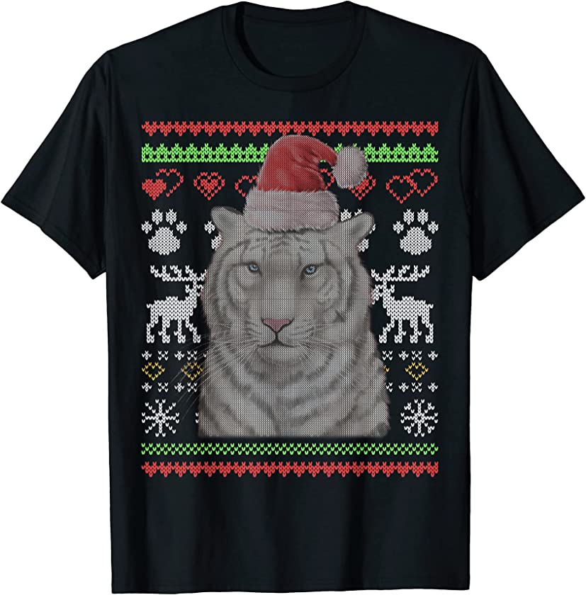 Tiger Santa Claus Ugly Christmas Pattern X-Mas T-Shirt