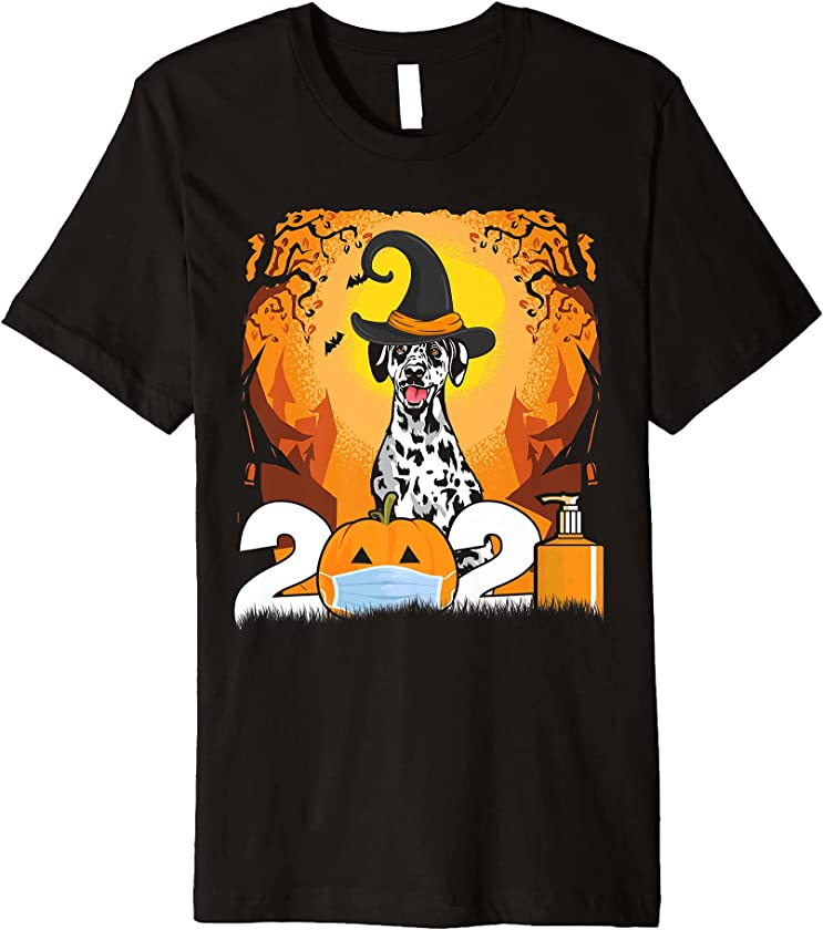 Dog Dalmatian Witch Hat Funny Halloween 2021 Puppy Lover Premium T-Shirt