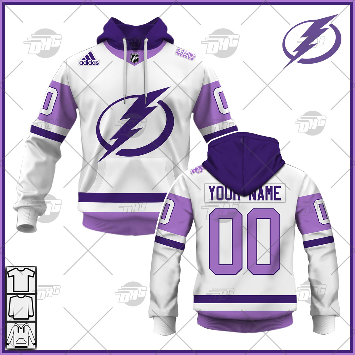 Personalized Jersey Tampa Bay Lightning Whitepurple Hockey Fights Primegreen Custom Jersey Personalize Hoodie