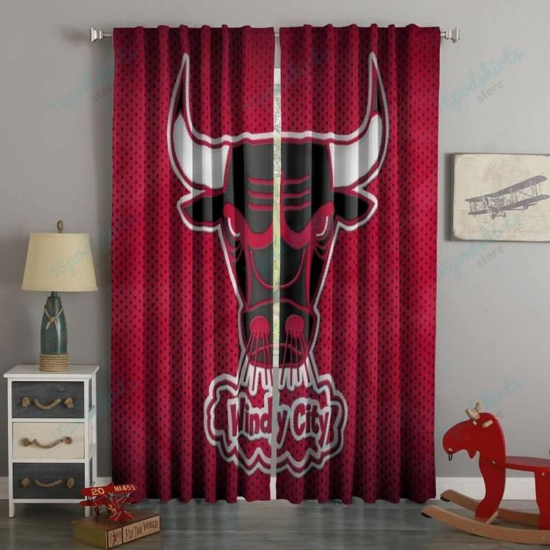 3D Printed Chicago Bulls Style Custom Living Room Curtains