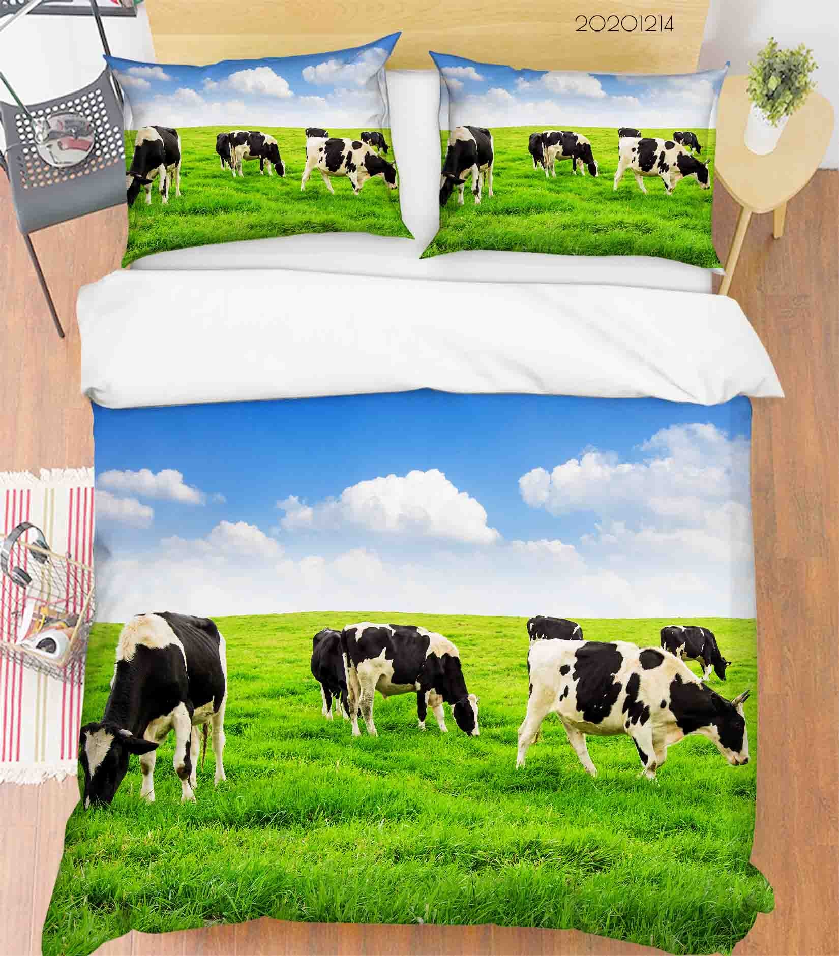 3D Landscape Blue Sky Cloud Cow Animal Green Grass Plant Quilt Cover Set Bedding Set Duvet Cover Pillowcases Lxl