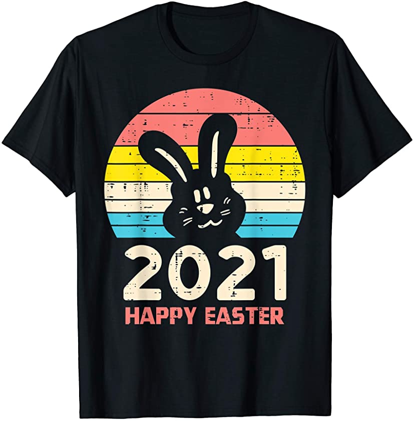 2021 Happy Easter Bunny Sunset Retro Rabbit Men Women Kids T-Shirt