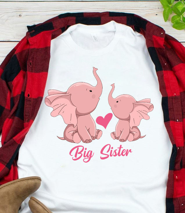 Big Sister Elephant Funny Cute Dinosaur Best Sister Graphic Unisex T Shirt, Sweatshirt, Hoodie Size S – 5XL