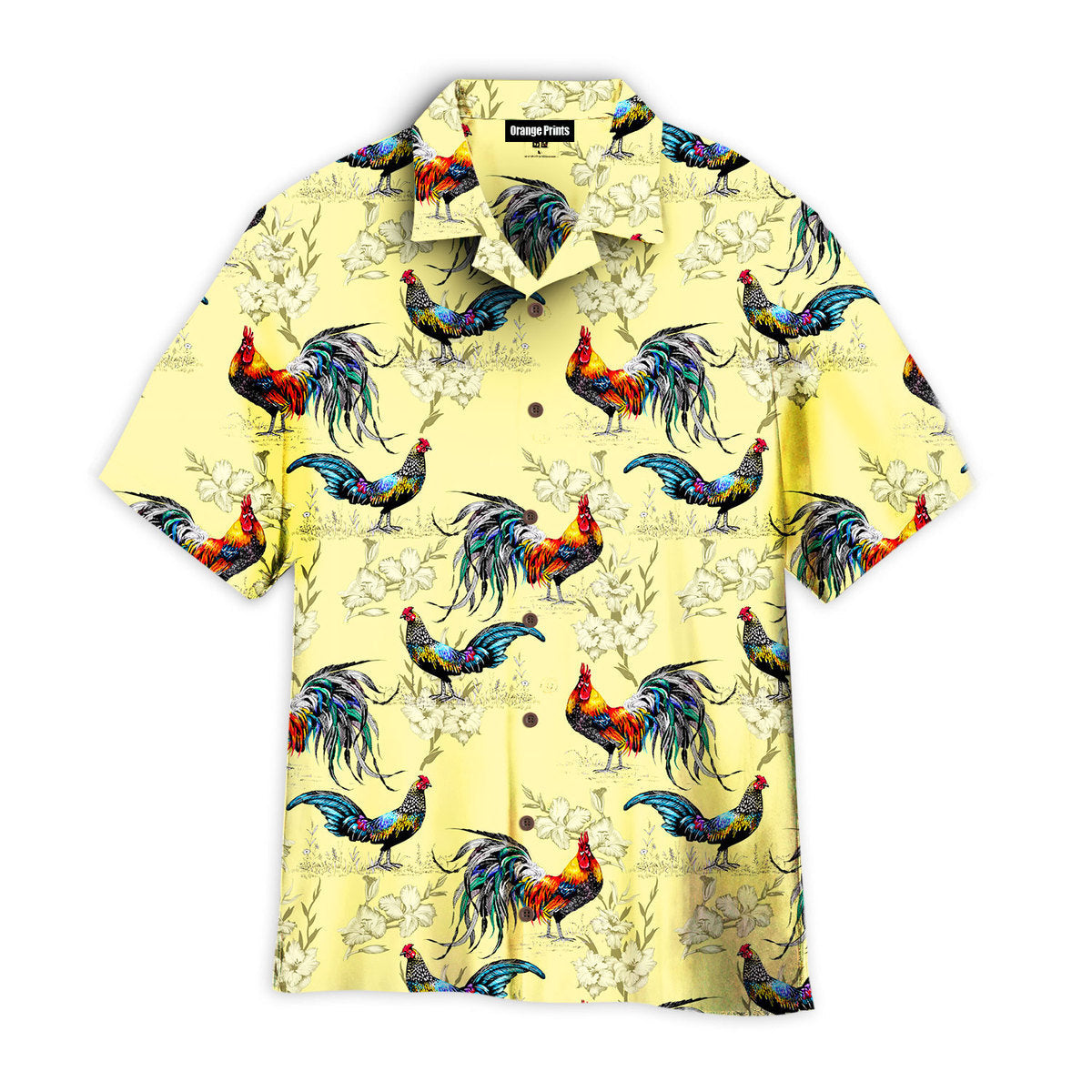 Colorful Farm Chicken Roosters Silhouettes Love Flowers Aloha Hawaiian Shirts For Men & For Women | Wt6755