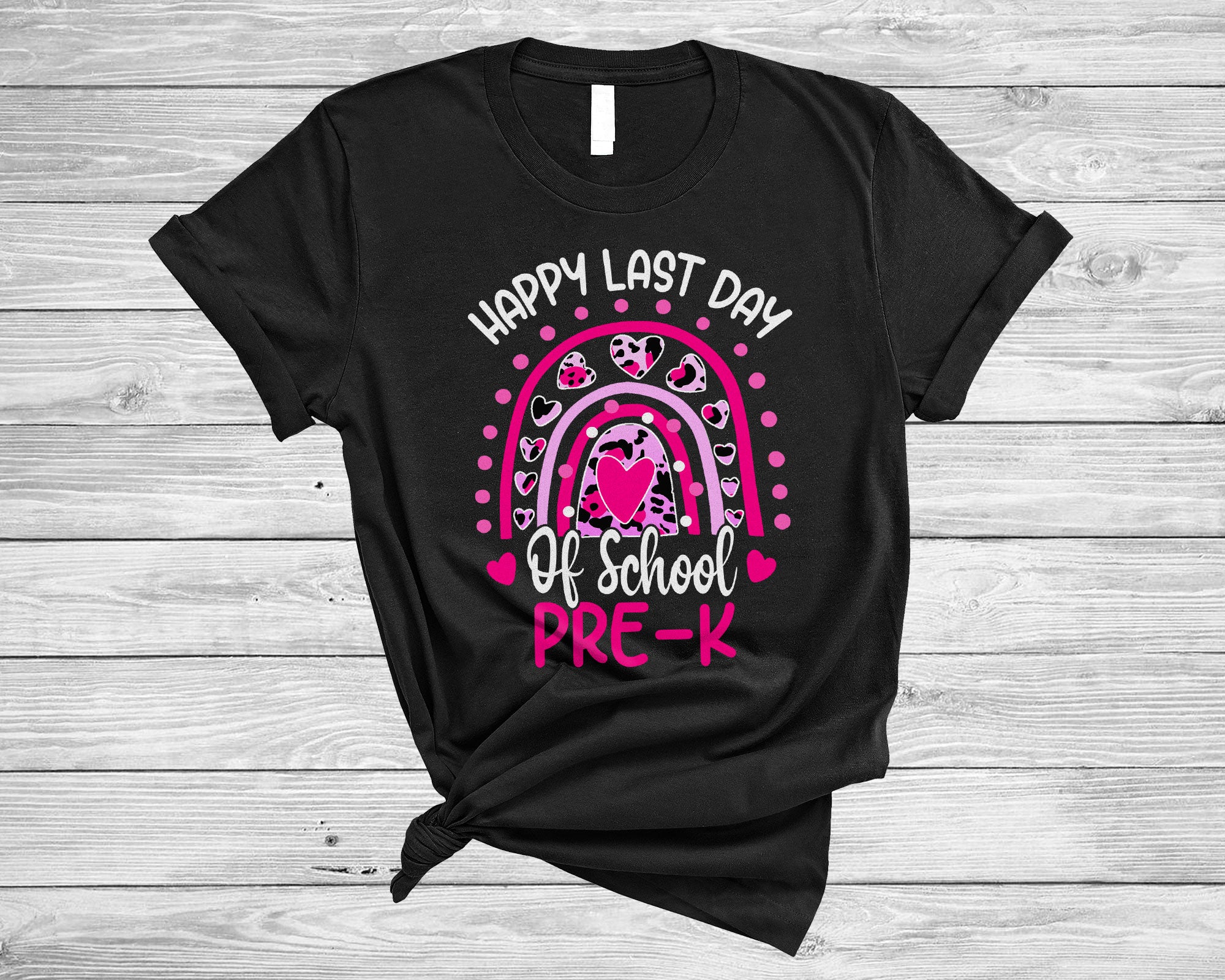 School Shirt Happy Last Day Of School Pre-K Funny Summer Vacation Rainbow Leopard Gifts T-Shirt