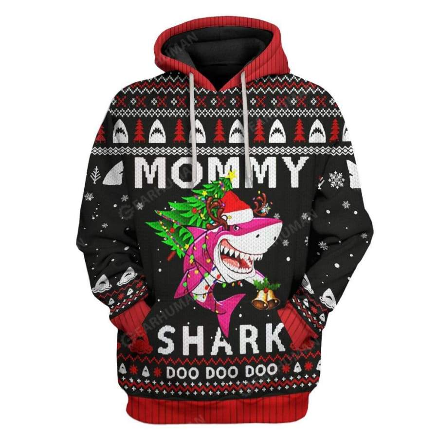 Ugly Christmas Mommy Shark Custom Tshirt Hoodie Apparel