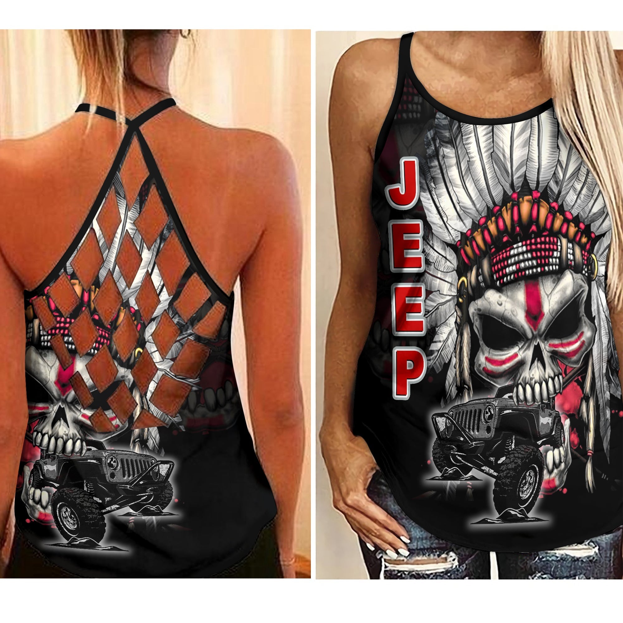 Native Skull Jeep Criss Cross Tank Angry Skull Lt6