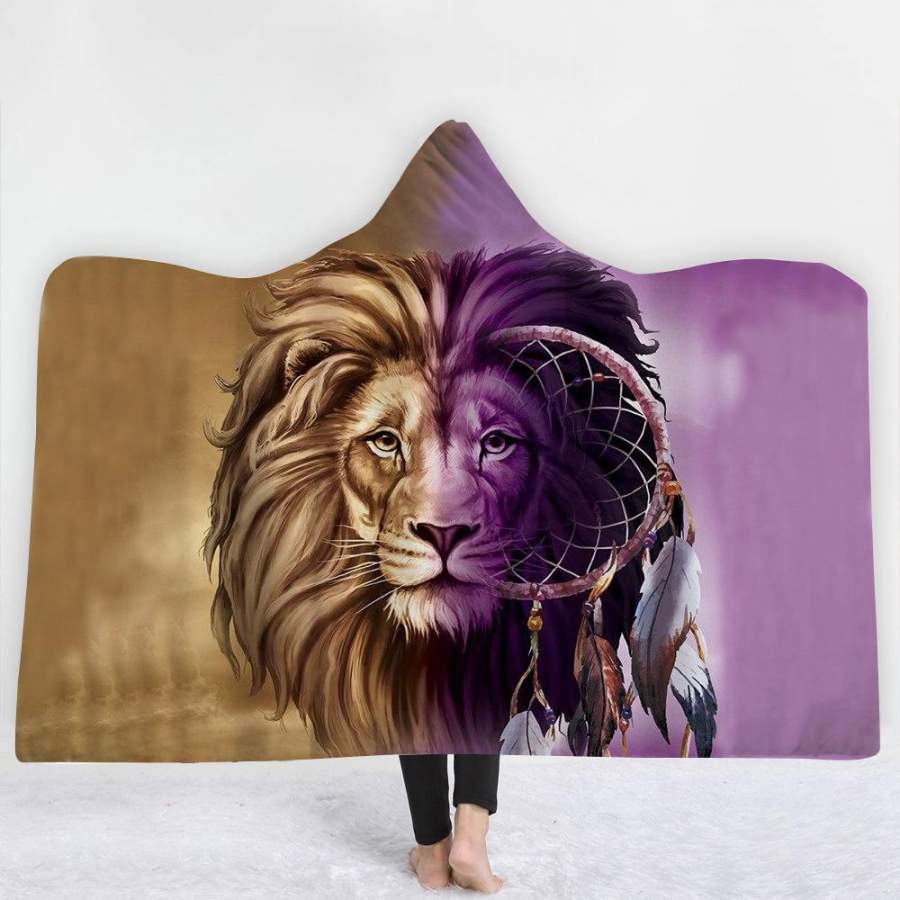 Tribal and Ethnic Lion Hooded Blanket