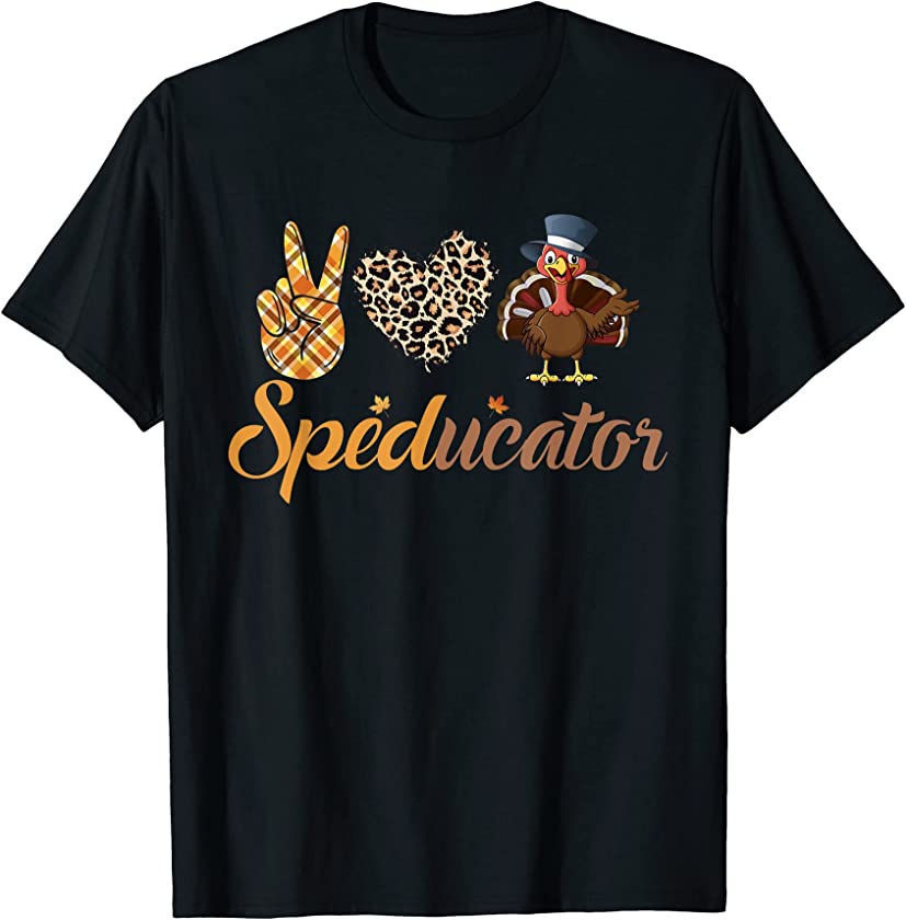 Speducator leopard peace heart teacher turkeys thanksgiving T-Shirt