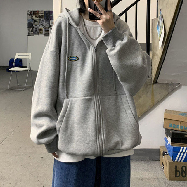 Winter women’s jacket sweatshirt new thick zipper big pocket sweatshirt solid color coating Korean loose wild hoodie alx