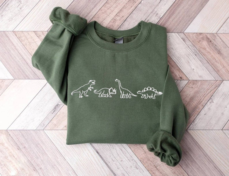 Dinosaur Embroidered Sweatshirt Crewneck Sweatshirt All Over Print Sweatshirt For Women Sweatshirt For Men Sws2724