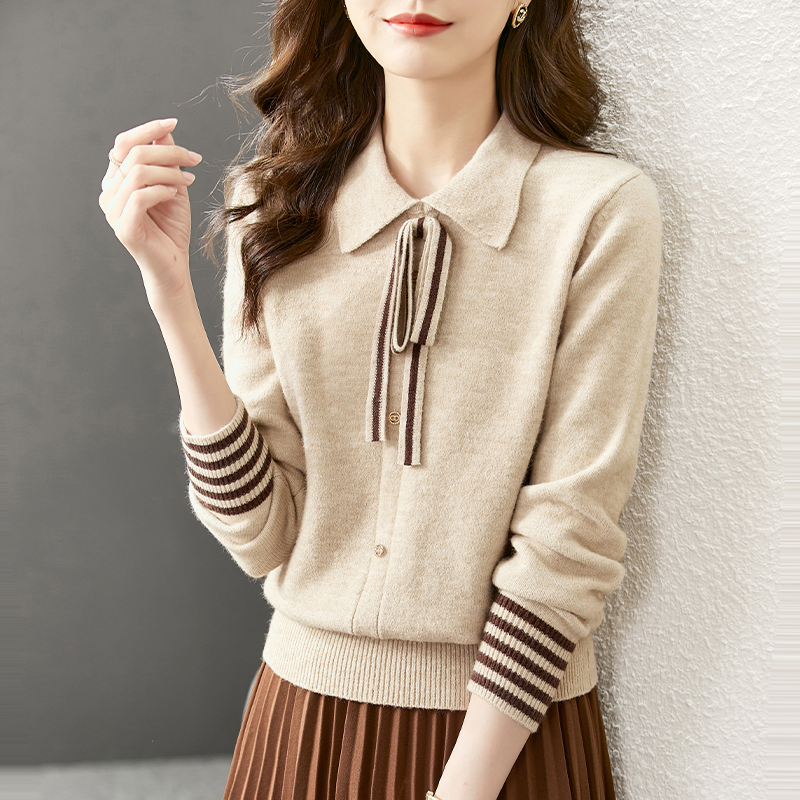 Vimly Sweater for Women 2022 Autumn New Gentle Temperament Niche Design Bow Ribbon Kawaii Long Sleeve Knitted Clothing Top 71206 alx