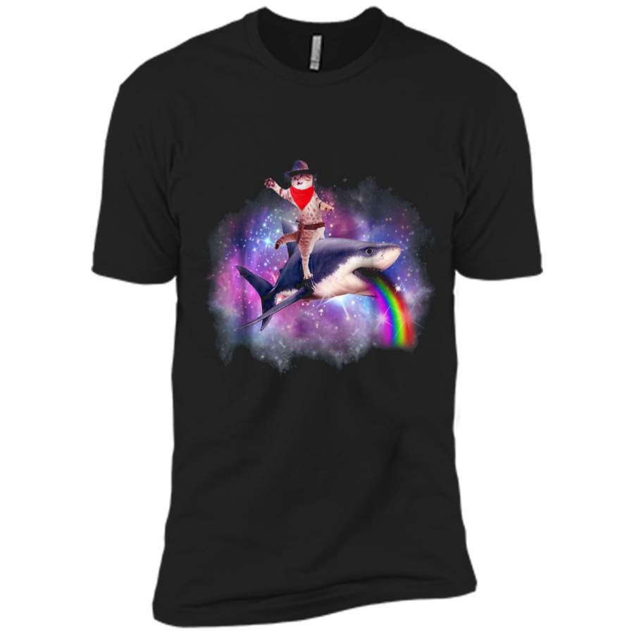 Cat Riding Shark  Space Galaxy Tee Next Level Premium Short Sleeve Tee