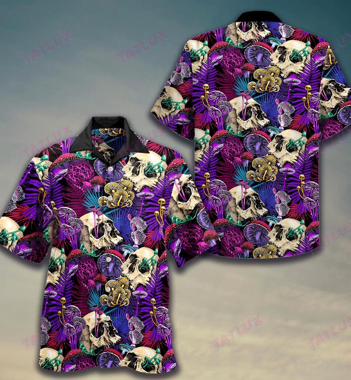 Mushroom Skull Pattern All Over Printed Hawaii Shirt Size S Ha62419