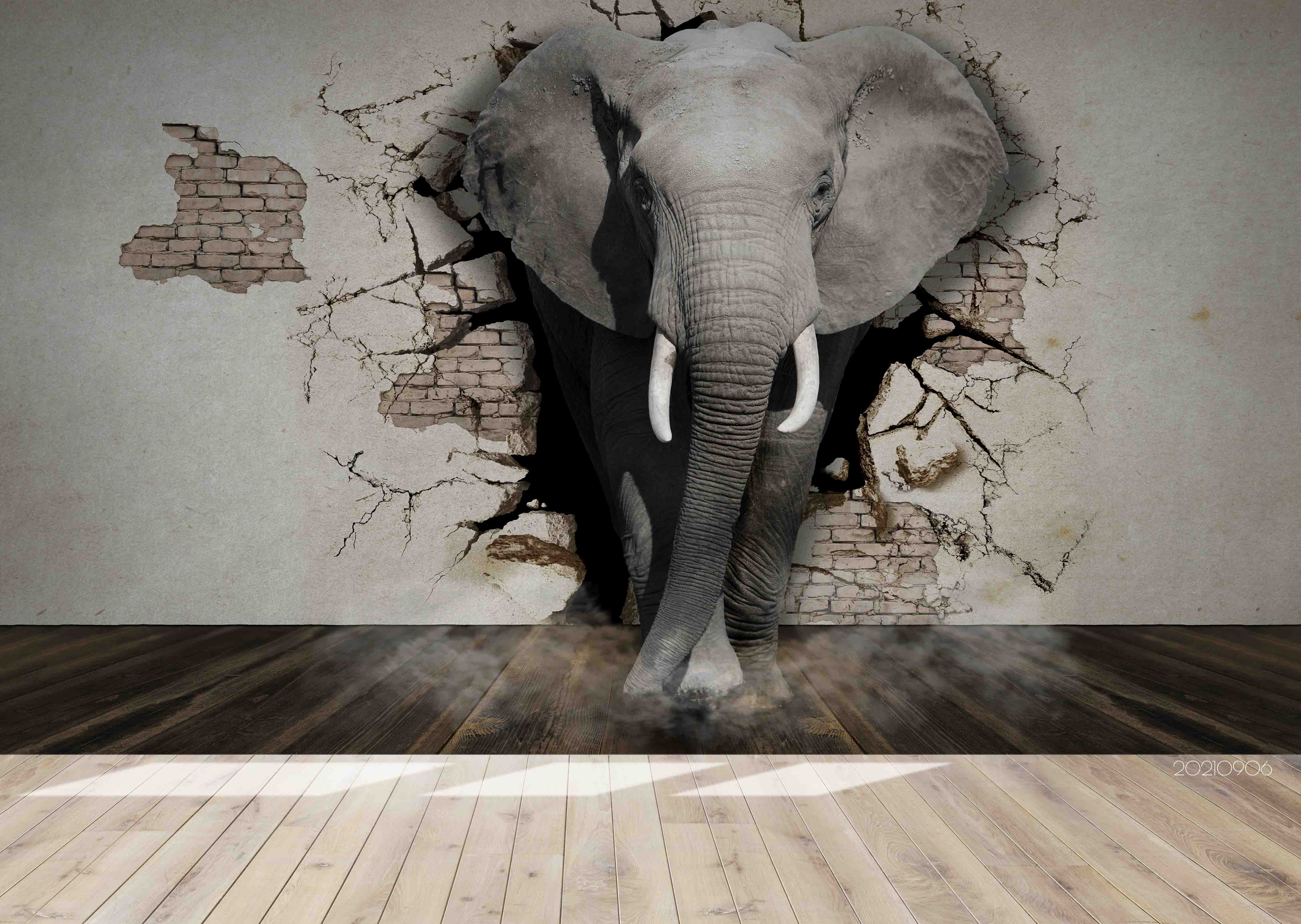 3D Broken Wall Animal Elephant Wall Mural Wallpaper Lqh 673