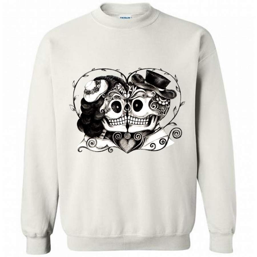Couple Skulls Together Forever Valentine Gift – Gildan Crewneck Sweatshirt