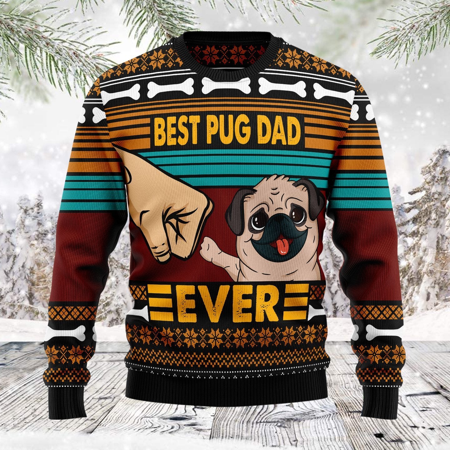 Pug Best Dog Dad Ugly Christmas Sweater | For Men & Women | Adult | Us6041