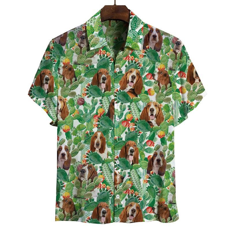 Basset Hound Hawaii Shirt Cactus Mens Summer Shirts Ha52512