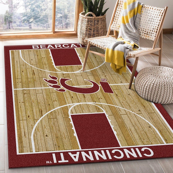 College Home Court Cincinnati Basketball Team Logo Area Rug Living Room Rug Us Gift Decor