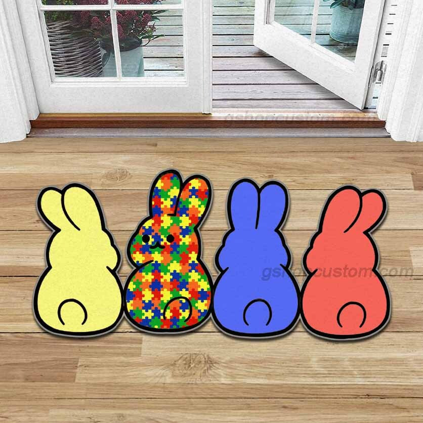 Bunny Easter Autism Awareness Shaped Doormat Carpet – Happy Bunny Easter Day 3D Rug Doormat Decor Home – Sdm-A0085