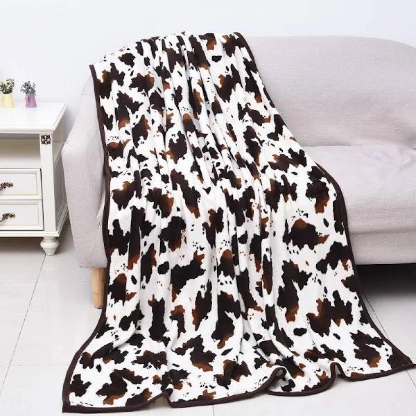 Shop Lc Homesmart Soft Brown Animal Cow Print Warm & Cozy Coral Fleece Throw Blanket For Couch