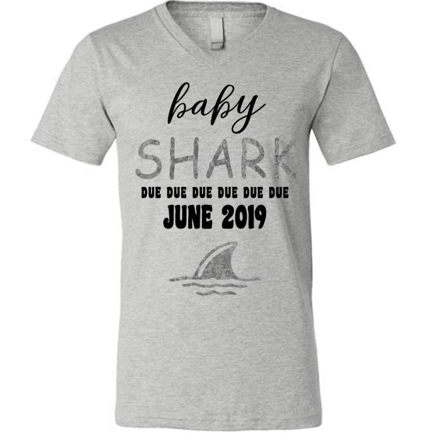 Baby Shark Due Due Due Due June 2019, Birthday Gift – Canvas Unisex V-Neck Shirt