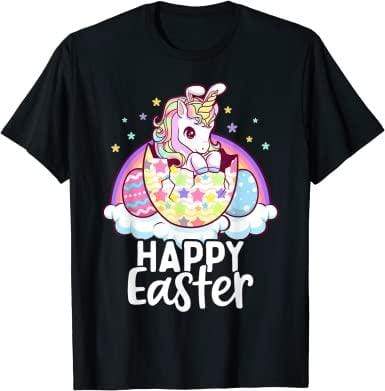 Happy Easter Unicorn Bunny Girls Kids Easter Eggs T-Shirt #V