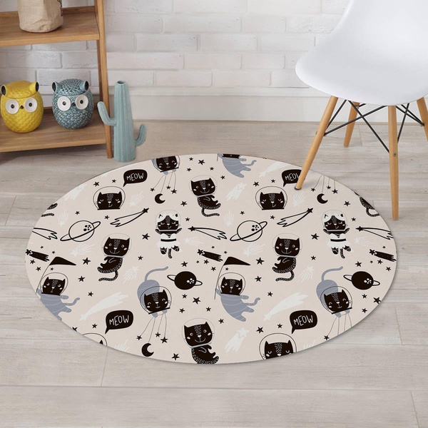 Cute Meow Astronaut Cat Print Round Rug