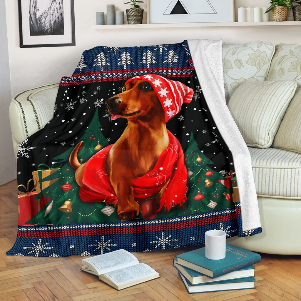 Dachshund Wool Christmas Blanket