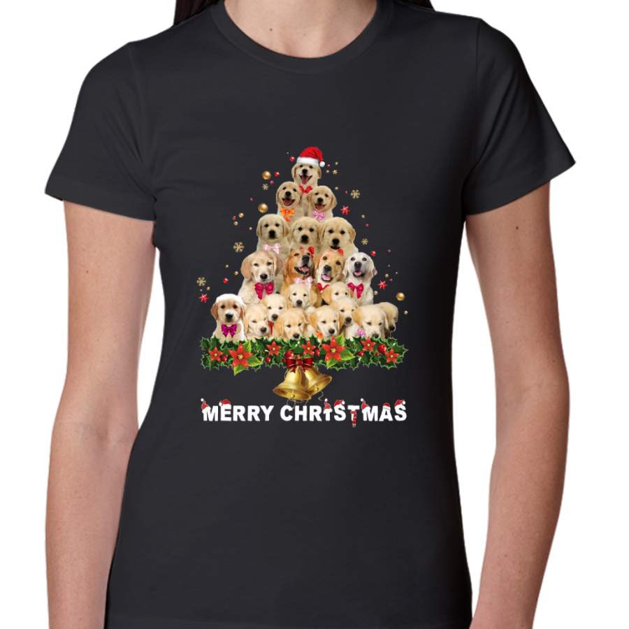 Merry Christmas Tshirt, Dog Shirt Cute Golden Retriever Merry Christmas Shirt Women T-Shirt